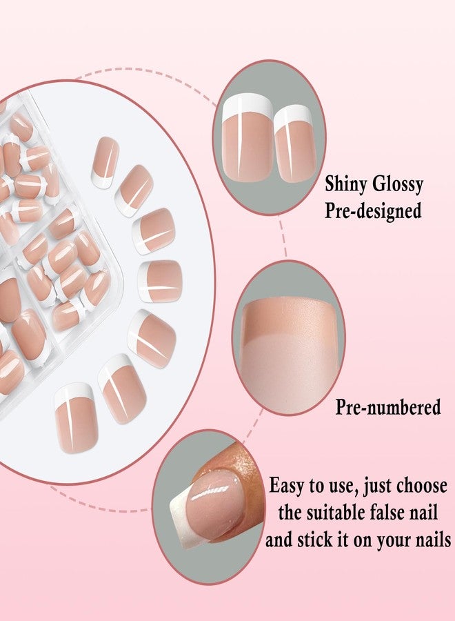 LuckForever 240pc White French Tips Press on Nails Square Fake Nails Kit, Extra Short Nails Press ons French Tip Acrylic Nails Coffee Glue ons Nails Short Stick on Nails Women Artificial False Fingernail Tabs - Image 4